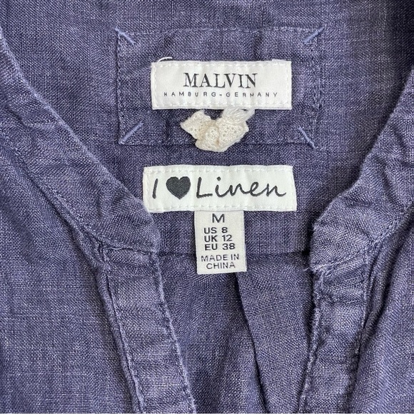 Malvin Royal Blue 100% Linen Belted Waist Safari Shirt Dress - Picture 5 of 9